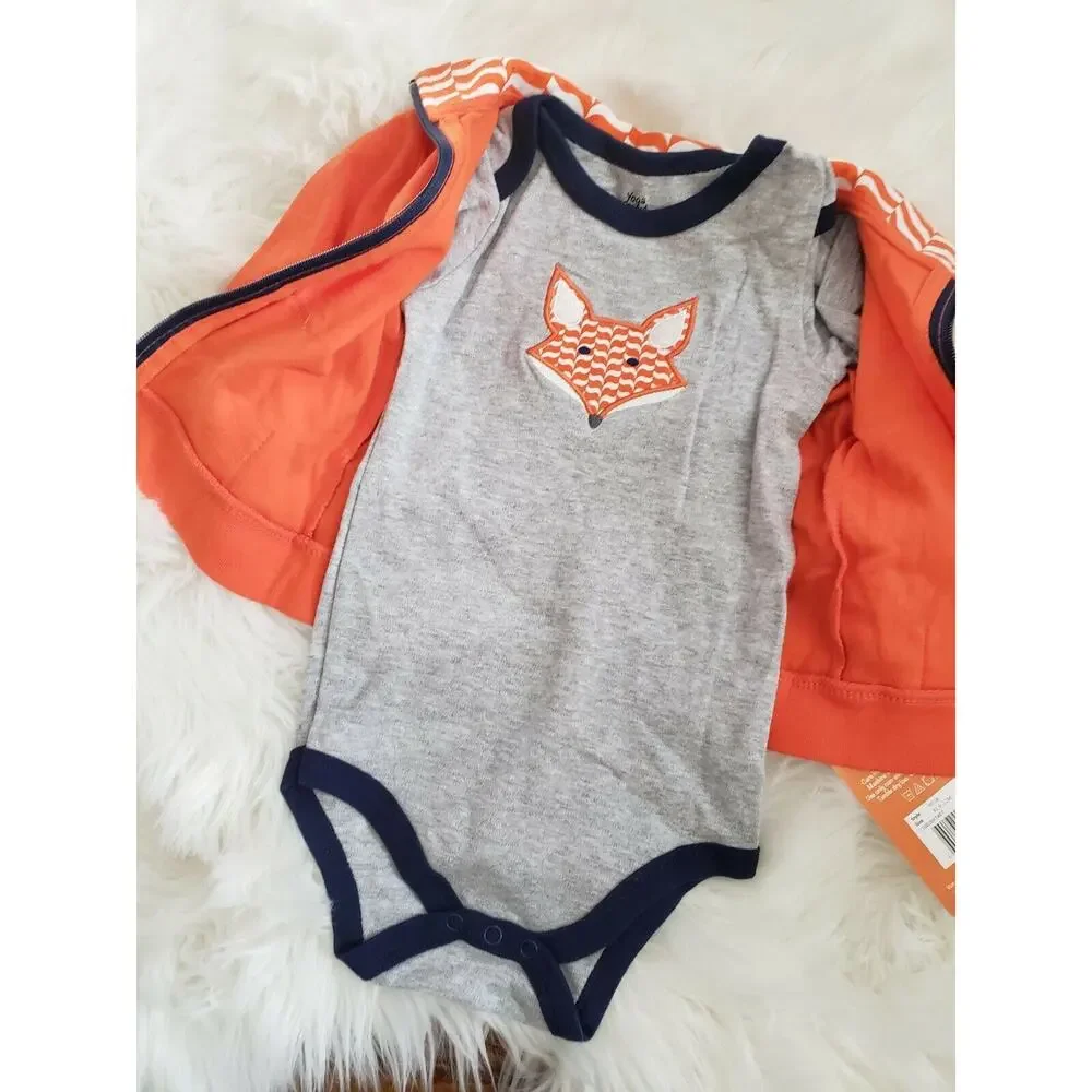 NEW‎ Yoga Sprout 3 Piece Bodysuit Hoodie Pants Set Orange Fox 9-12 Month Baby